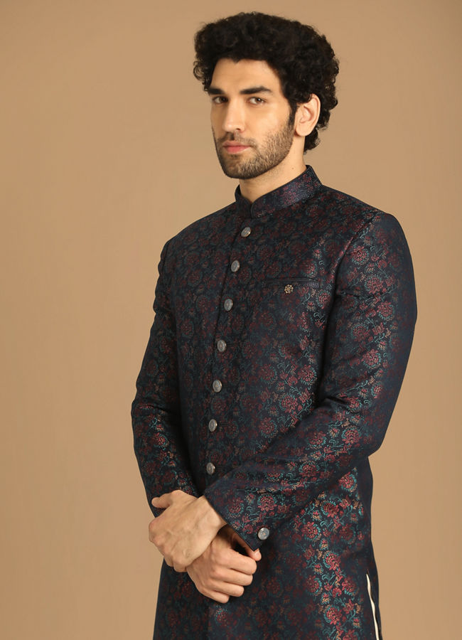 alt message - Manyavar Men Charismatic Blue Indo Western image number 0